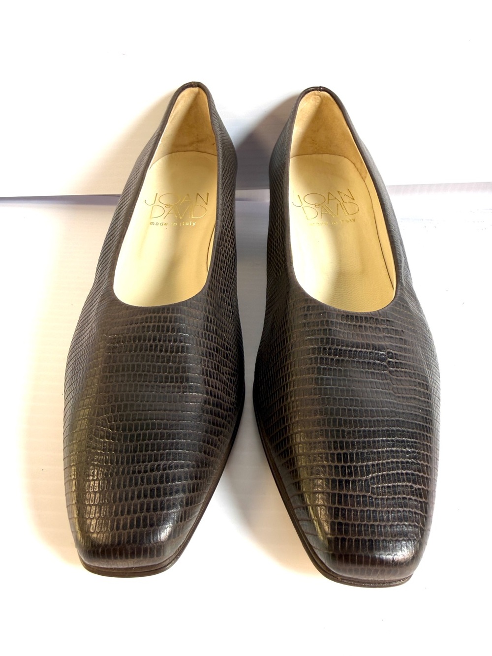 Joan & David Women's Dark Brown Lizard-Embossed Leather Slip-Ons